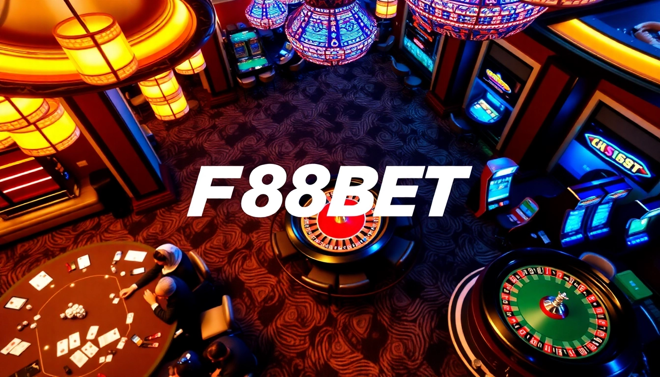 Experience F88BET's thrilling casino action with players at poker and roulette tables, showcasing exciting wins.
