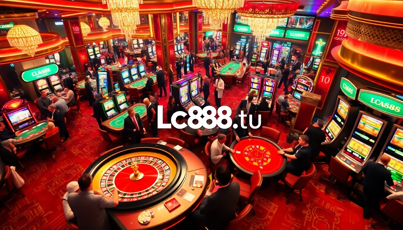 Gamblers enjoy a thrilling experience at https://lc88.us/, celebrating wins at the roulette table with vibrant lights and excitement.
