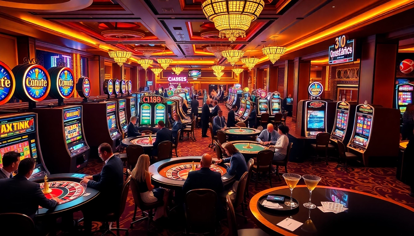 C168 illuminated on casino signage over busy poker tables, emphasizing lively gambling action.