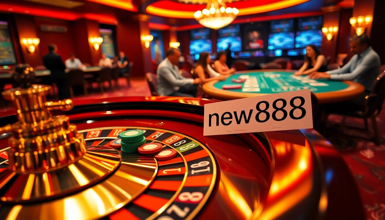 Experience the thrill of new888 at a vibrant casino table with lively players and colorful chips.